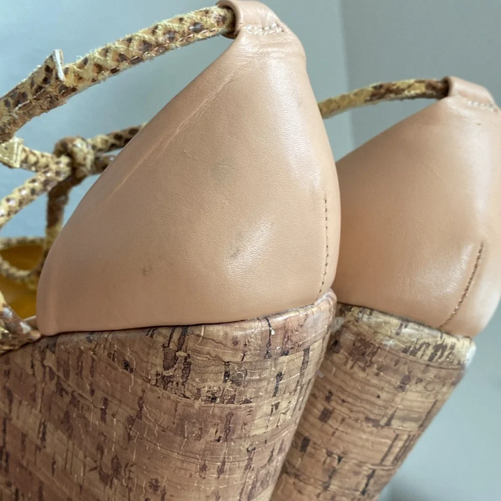 Ted Baker London Leuzea Snakeskin Open Toed Cork Platform Shoes, Women’s 8